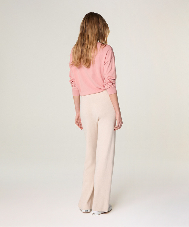 Rodier Pantalon Large En Maille Beige