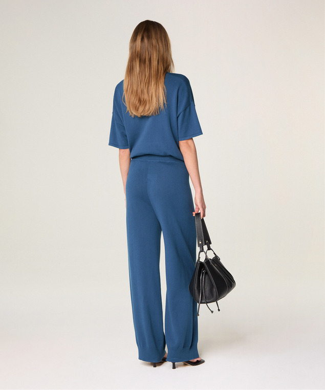 Rodier Pantalon Large En Maille Bleu Pétrole