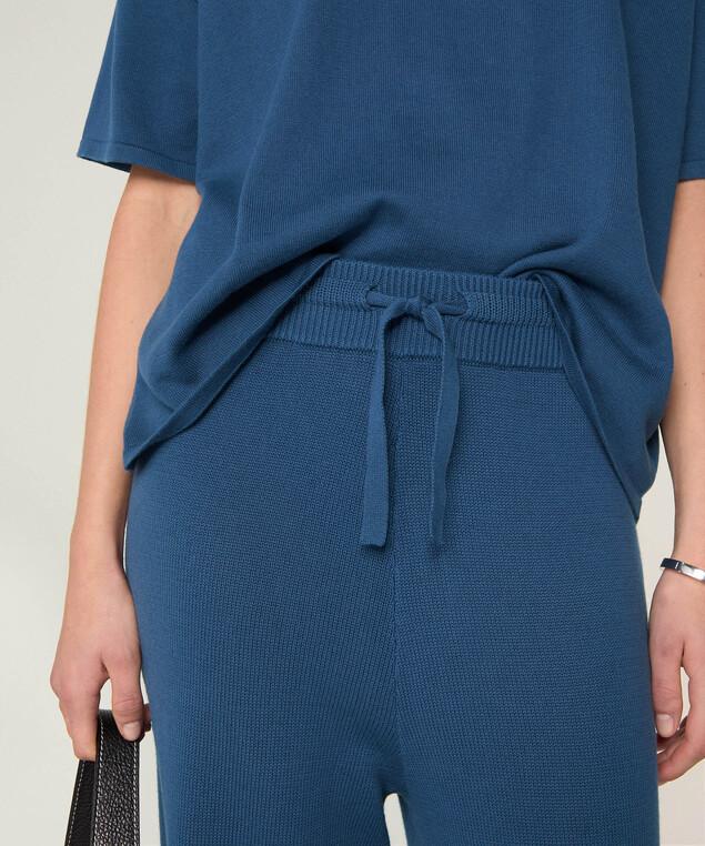 Rodier Pantalon Large En Maille Bleu Pétrole