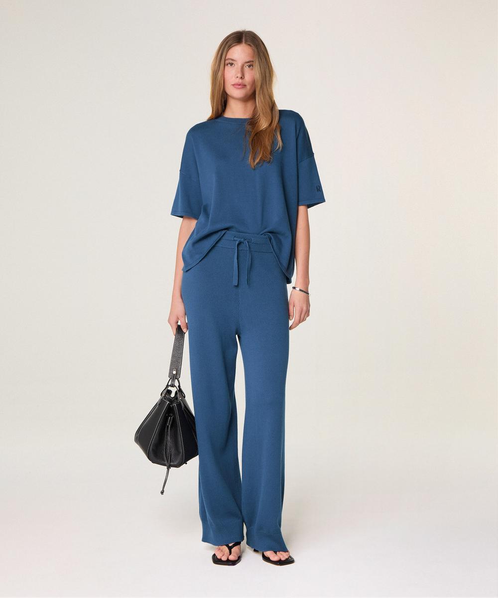 rodier Pantalon large en maille bleu pétrole