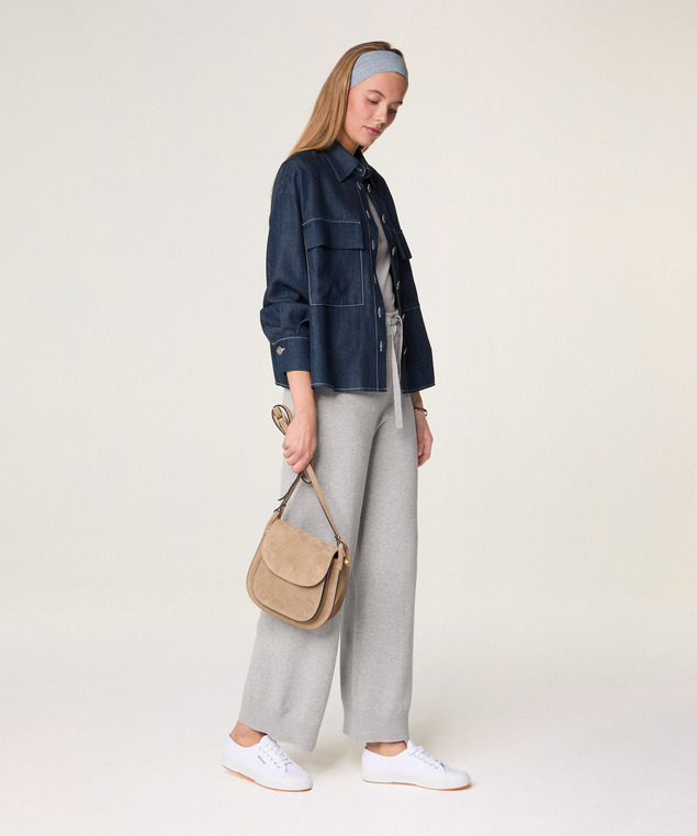 Rodier Pantalon Large En Maille Gris Clair