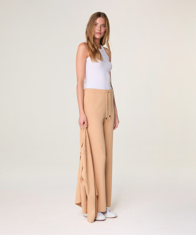 Rodier Pantalon Large En Maille Marron Chamois