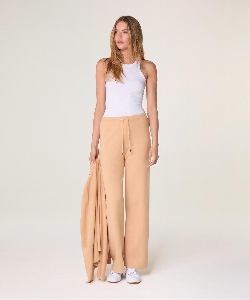 rodier Pantalon large en maille marron chamois