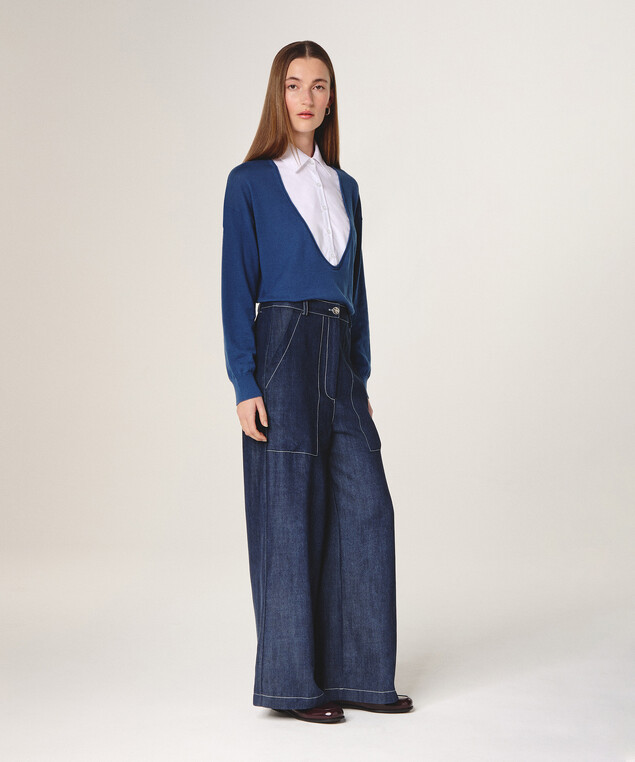 Rodier Pantalon Large Jean Bleu Denim