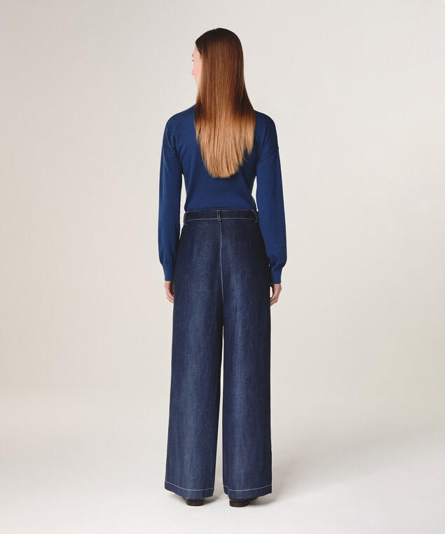 Rodier Pantalon Large Jean Bleu Denim