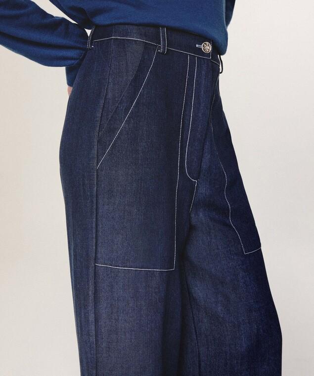 Rodier Pantalon Large Jean Bleu Denim