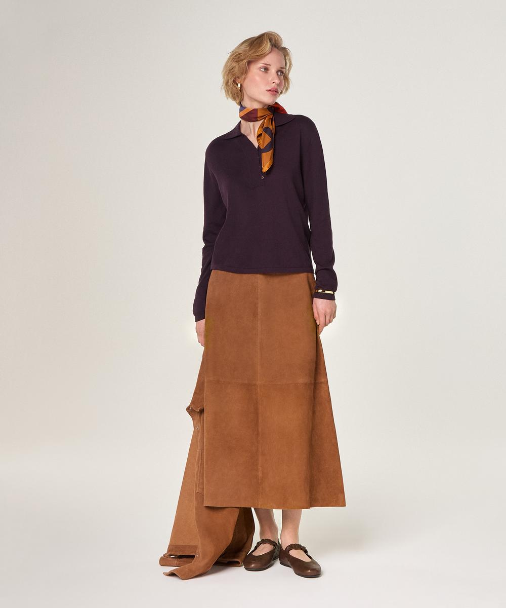 rodier Polo en coton et soie violet aubergine