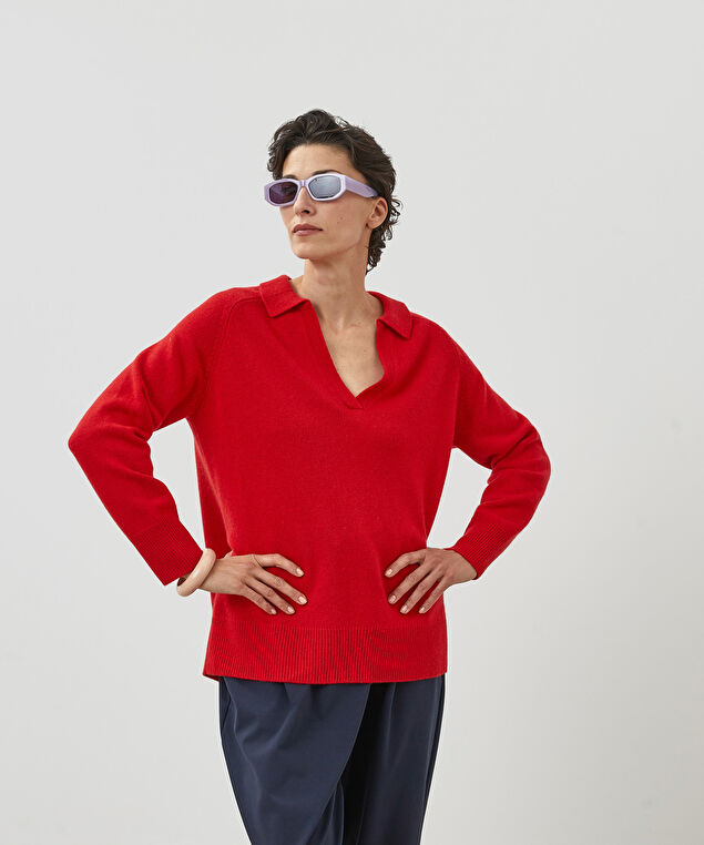 Rodier Polo Oversize Cachemire Rouge Vermillon