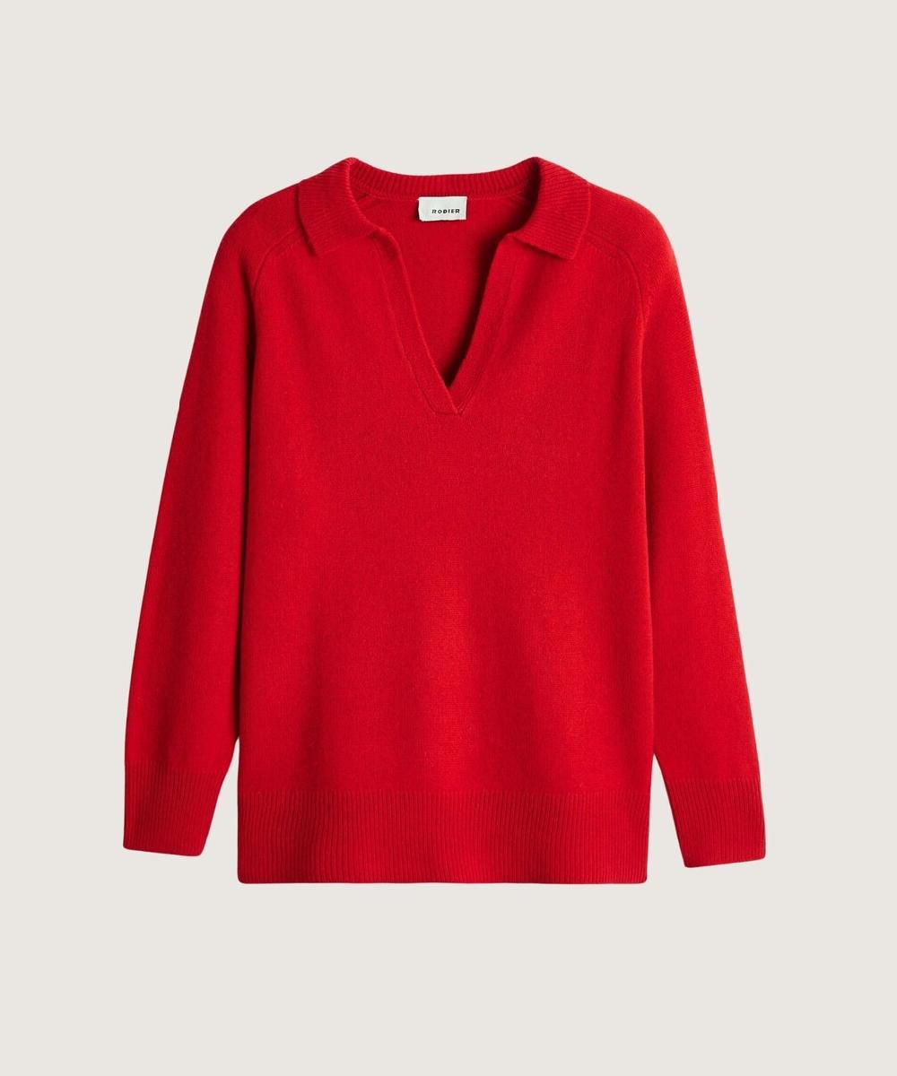 rodier Polo oversize cachemire rouge vermillon