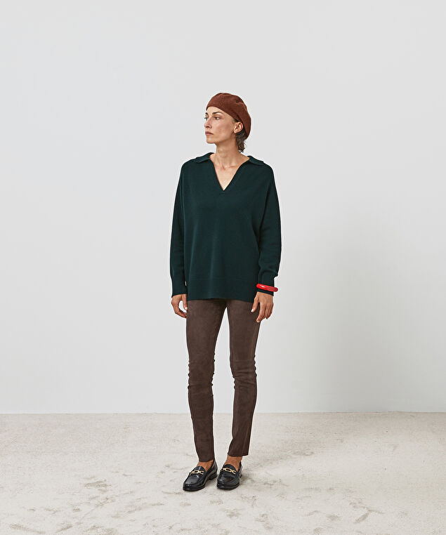 Rodier Polo Oversize Cachemire Vert Bouteille