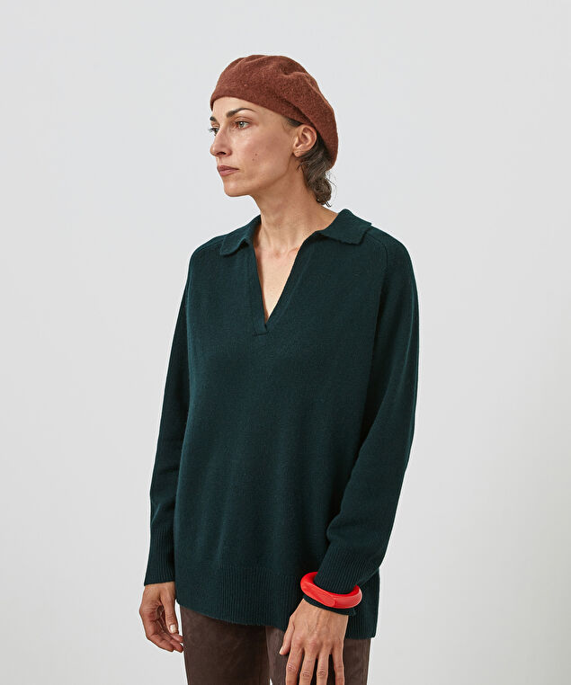 Rodier Polo Oversize Cachemire Vert Bouteille