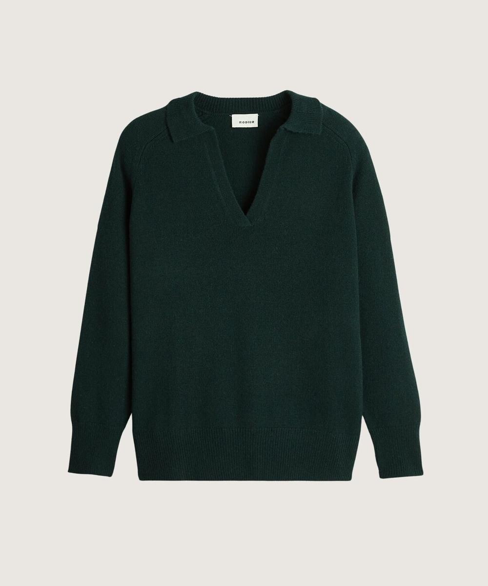 rodier Polo oversize cachemire vert bouteille