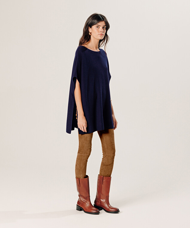 Rodier Poncho Cachemire Bleu Marine