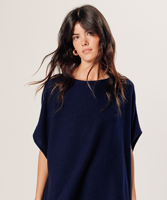 Rodier Poncho Cachemire Bleu Marine