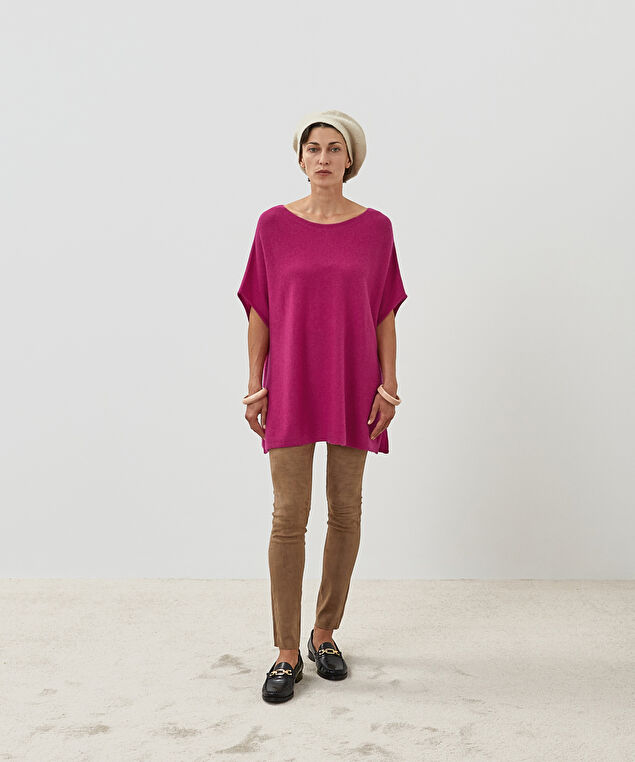 Rodier Poncho Cachemire Rose Fuschia