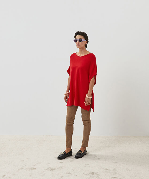 Rodier Poncho Cachemire Rouge Vermillon