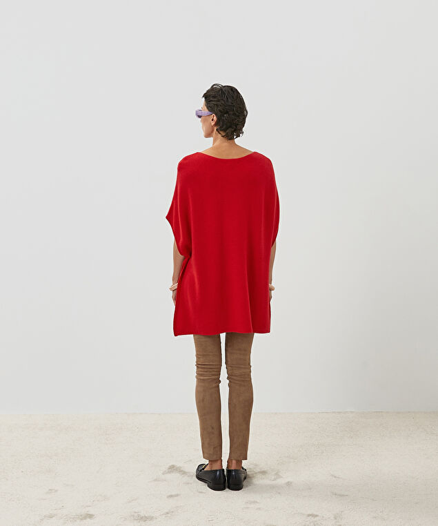 Rodier Poncho Cachemire Rouge Vermillon