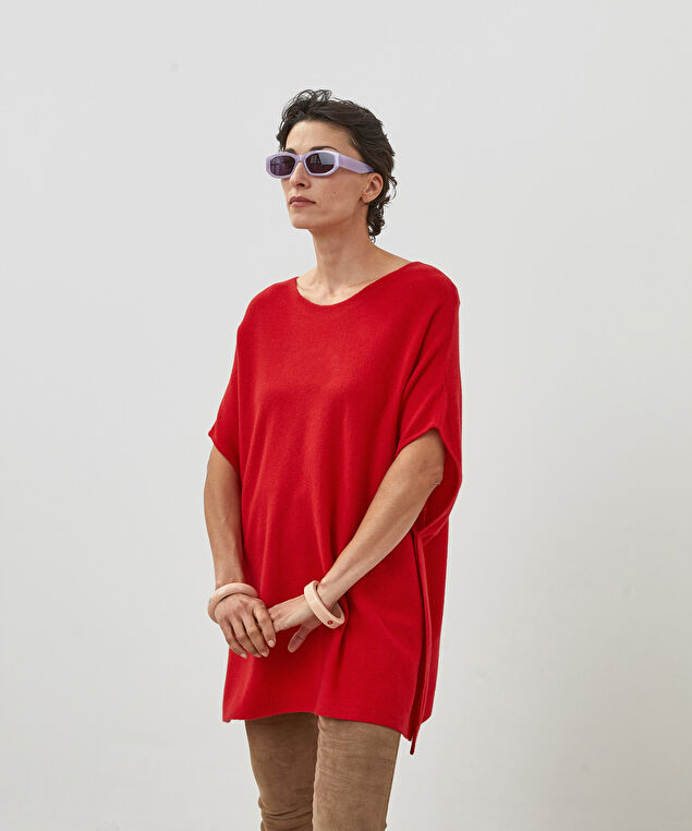 Rodier Poncho Cachemire Rouge Vermillon