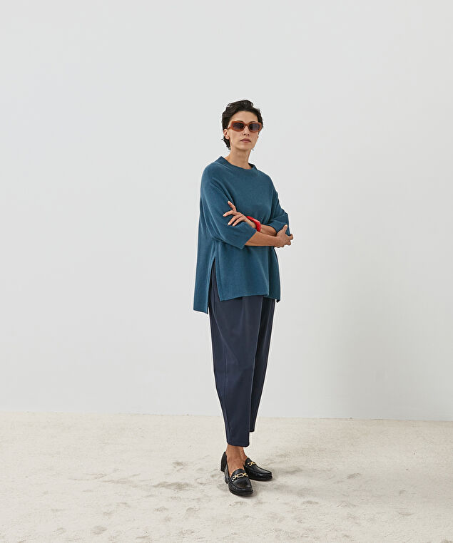 Rodier Poncho Manches 3/4 Cachemire Bleu