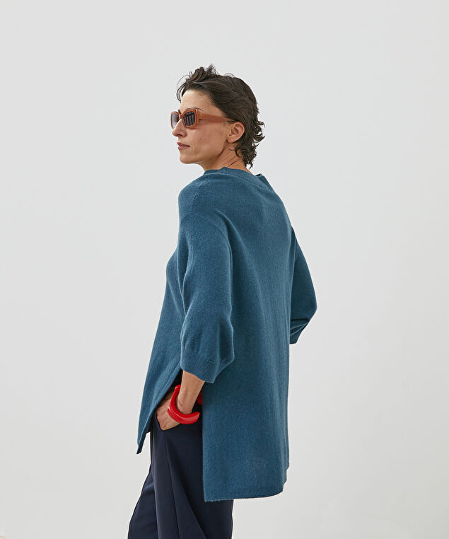 Rodier Poncho Manches 3/4 Cachemire Bleu