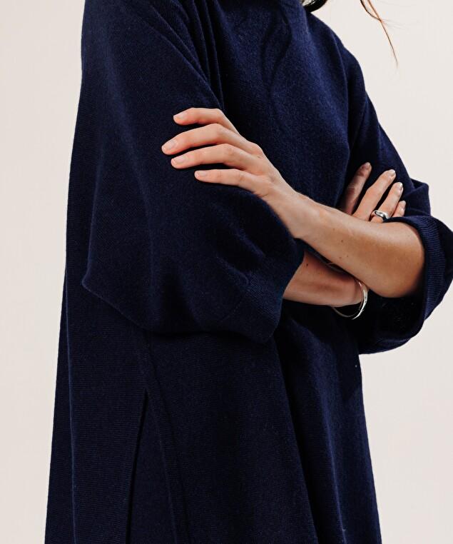 Rodier Poncho Manches 3/4 Cachemire Bleu Marine