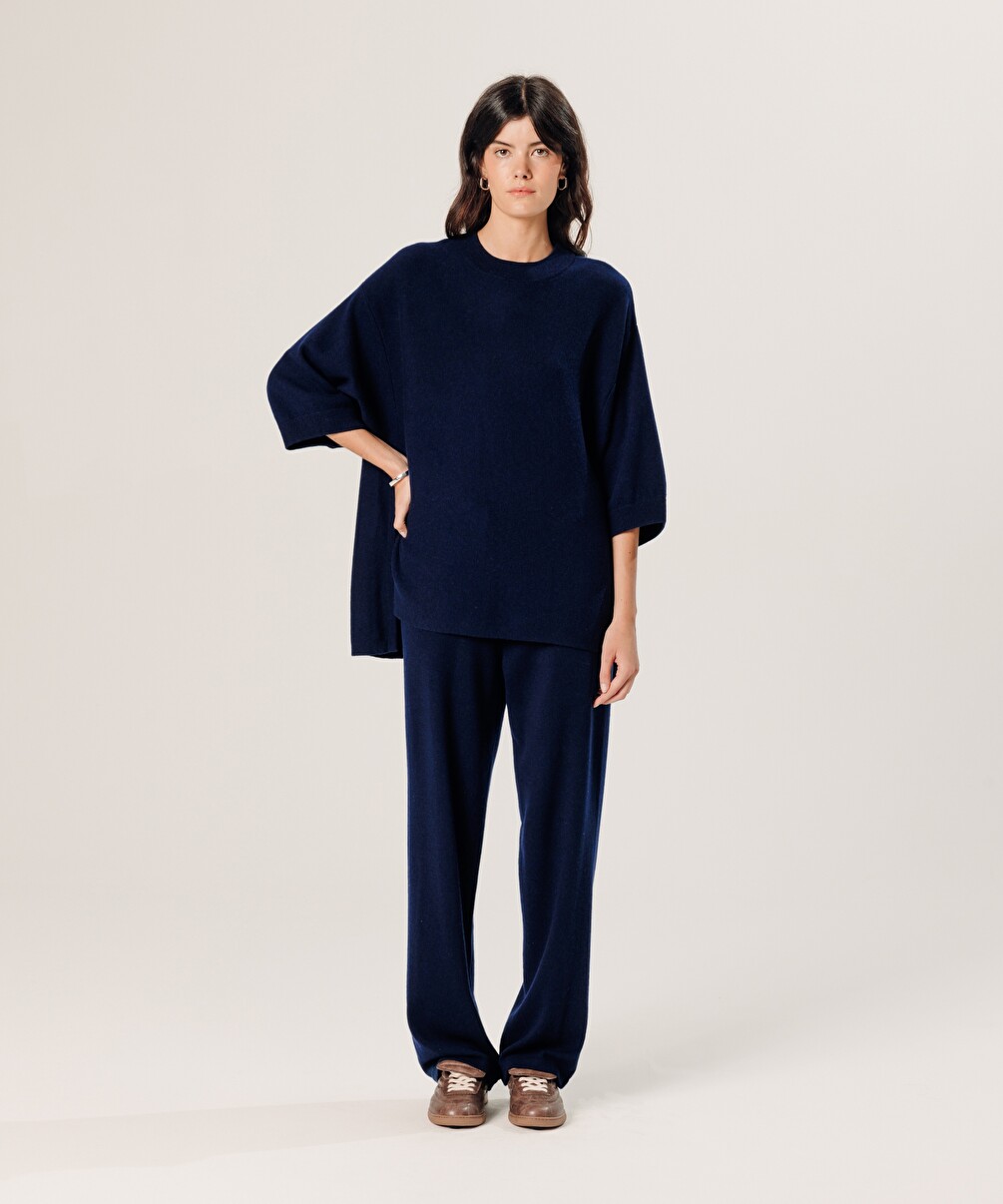 rodier Poncho manches 3/4 cachemire bleu marine