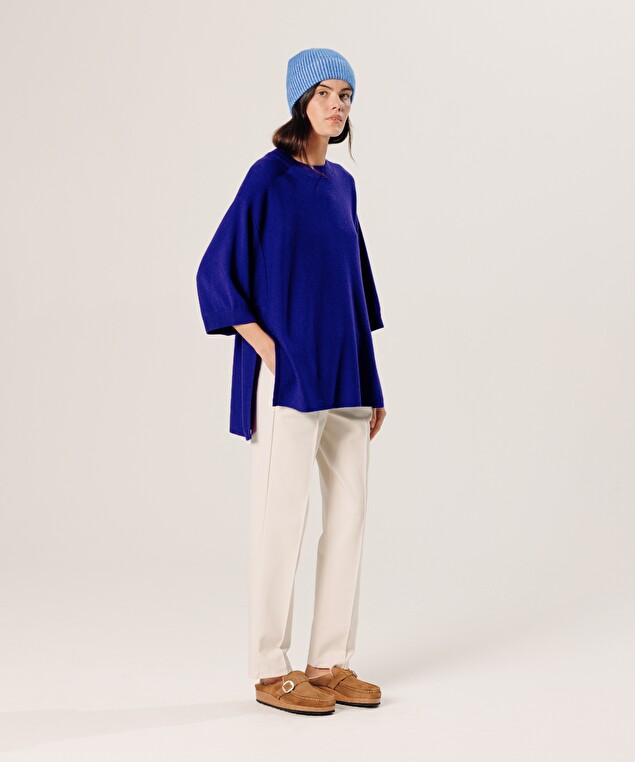 Rodier Poncho Manches 3/4 Cachemire Bleu Outremer