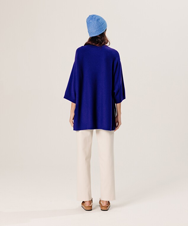 Rodier Poncho Manches 3/4 Cachemire Bleu Outremer