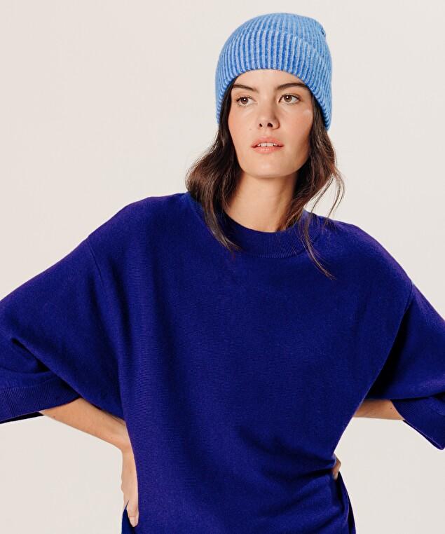 Rodier Poncho Manches 3/4 Cachemire Bleu Outremer