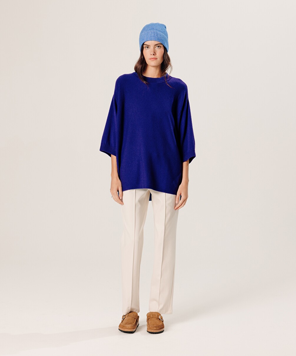 rodier Poncho manches 3/4 cachemire bleu outremer