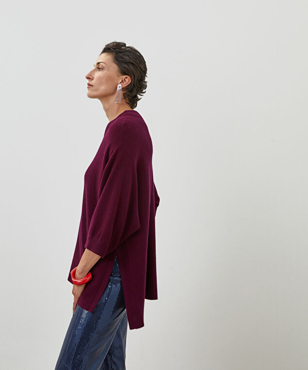 Rodier Poncho Manches 3/4 Cachemire Lie De Vin