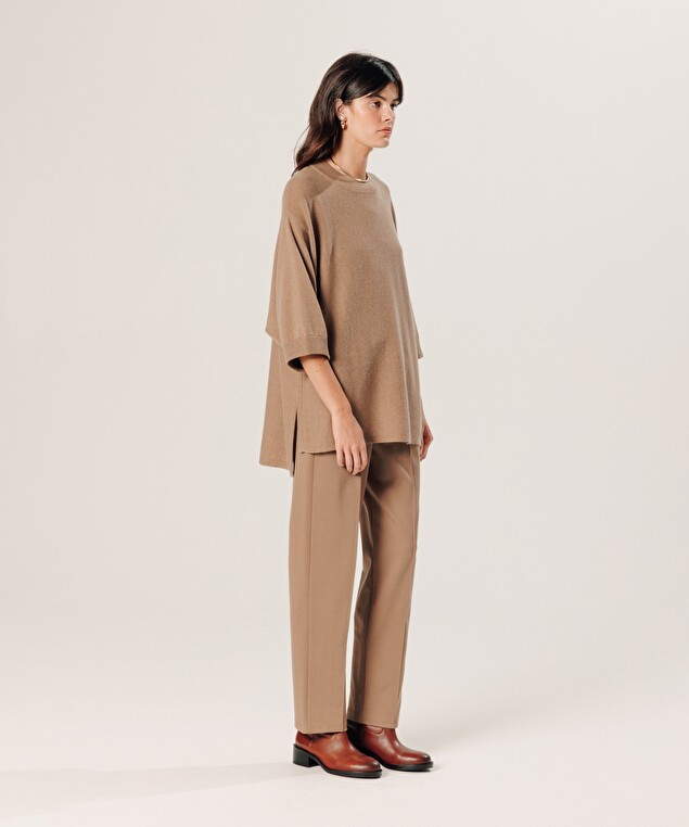 Rodier Poncho Manches 3/4 Cachemire Marron Camel