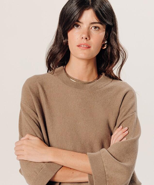 Rodier Poncho Manches 3/4 Cachemire Marron Camel