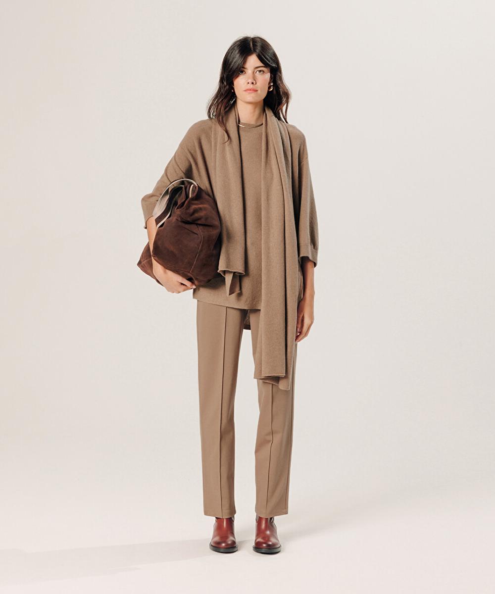 rodier Poncho manches 3/4 cachemire marron camel