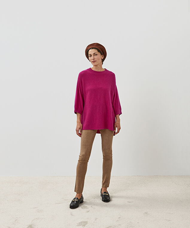 Rodier Poncho Manches 3/4 Cachemire Rose Fuschia