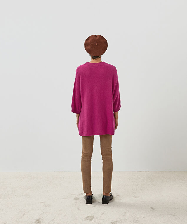 Rodier Poncho Manches 3/4 Cachemire Rose Fuschia