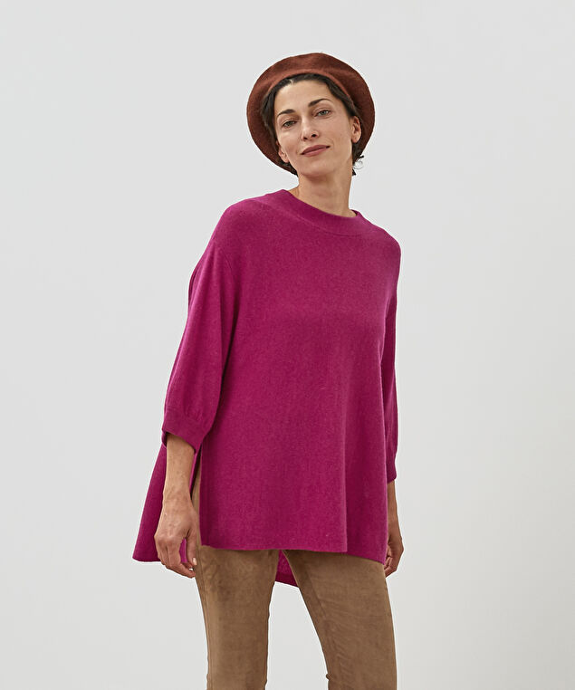 Rodier Poncho Manches 3/4 Cachemire Rose Fuschia