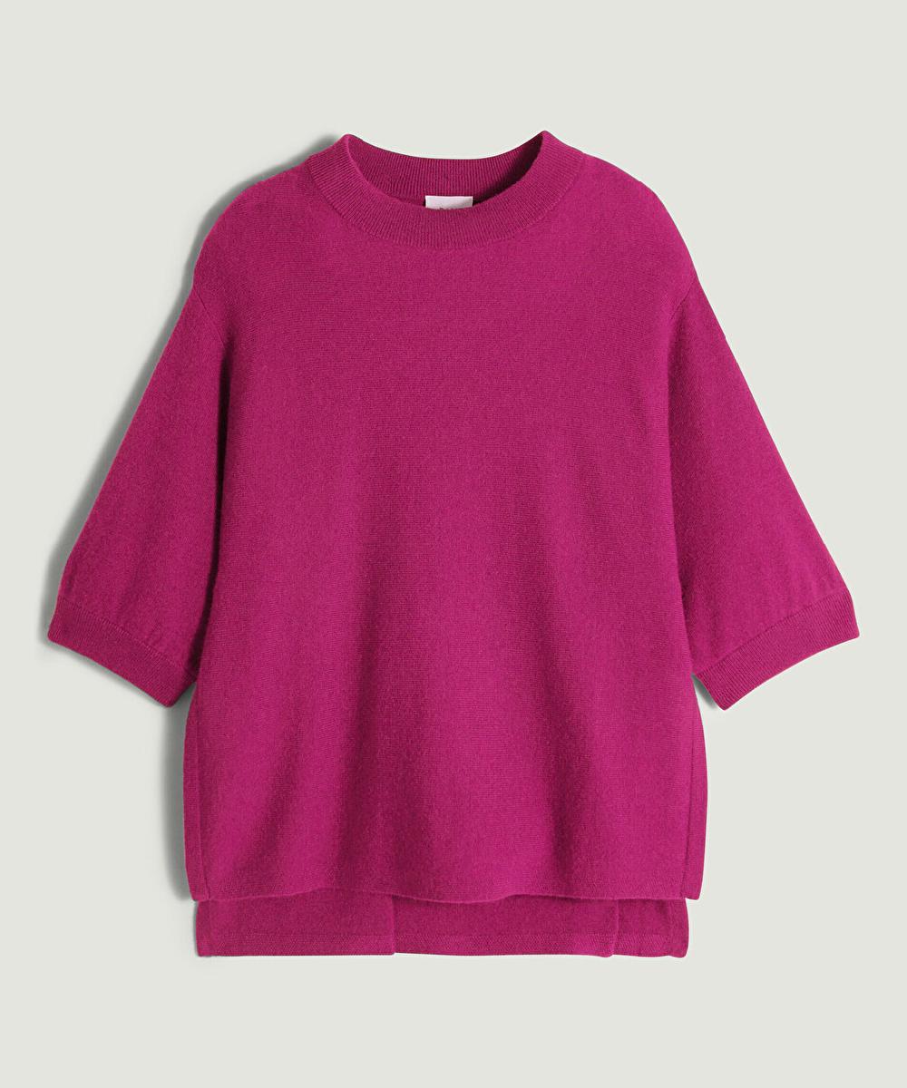 rodier Poncho manches 3/4 cachemire rose fuschia