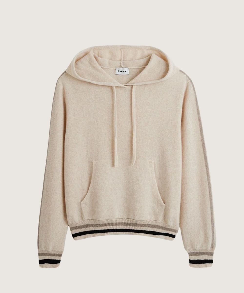 rodier Pull à capuche en cachemire blanc crème