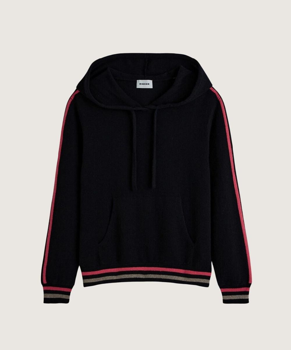 rodier Pull à capuche en cachemire noir