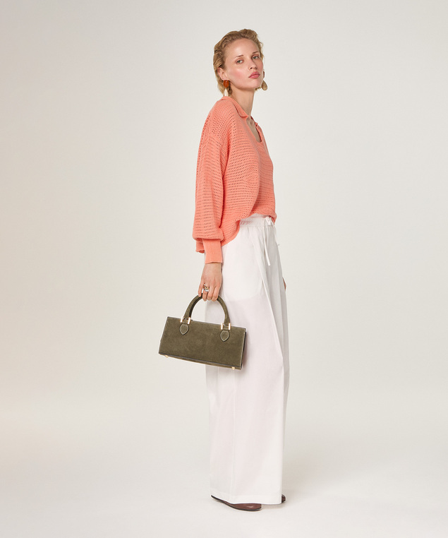 Rodier Pull Ajouré Col Polo Rose Saumon