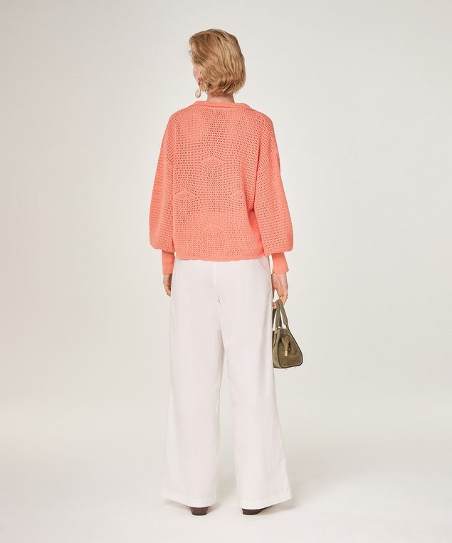 Rodier Pull Ajouré Col Polo Rose Saumon