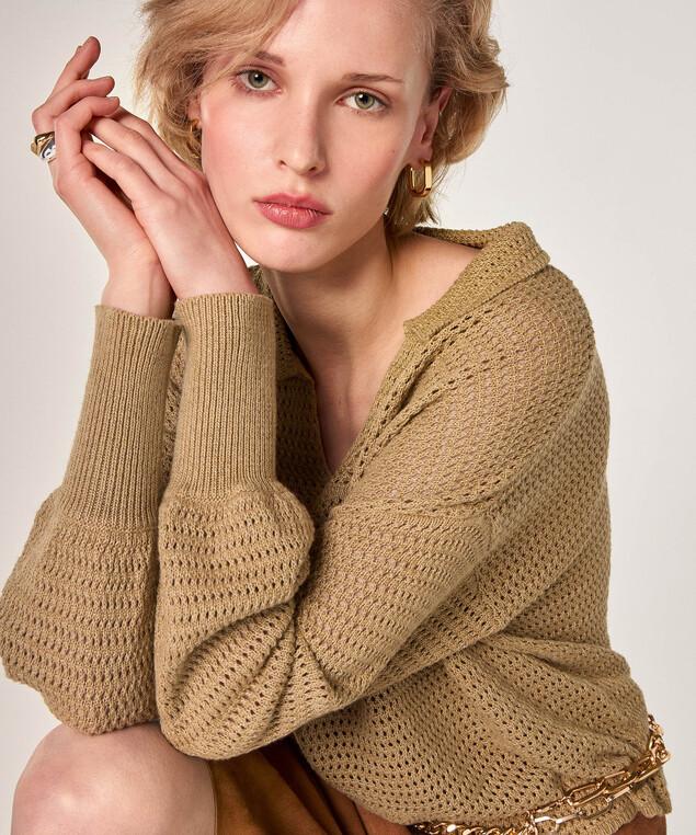 Rodier Pull Ajouré Col Polo Vert Olive