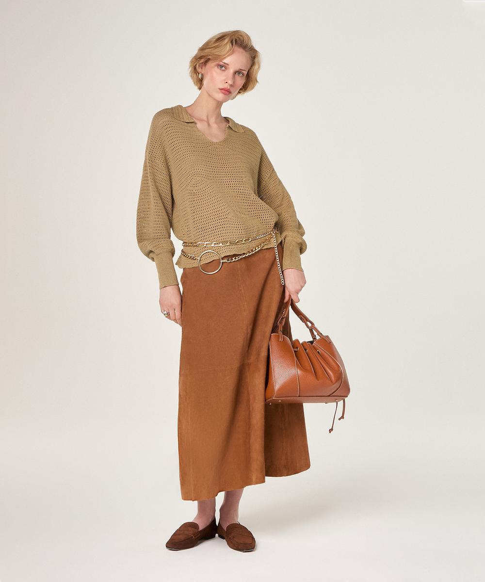 rodier Pull ajouré col polo vert olive