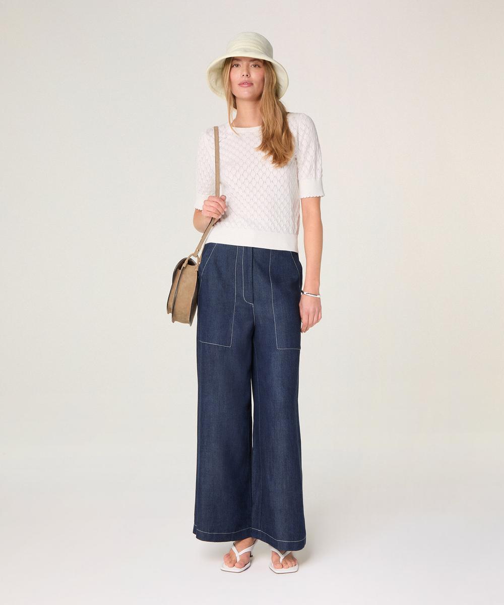 rodier Pull ajouré manches courtes blanc écru