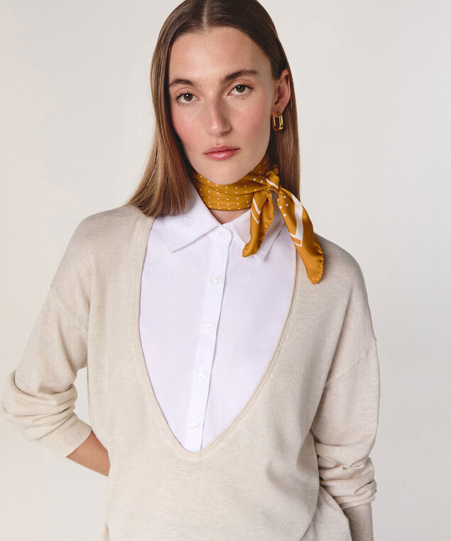 Rodier Pull Bi-matière Blanc écru