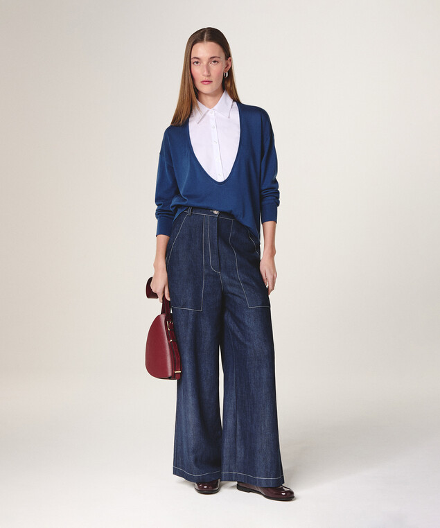 Rodier Pull Bi-matière Bleu Marine