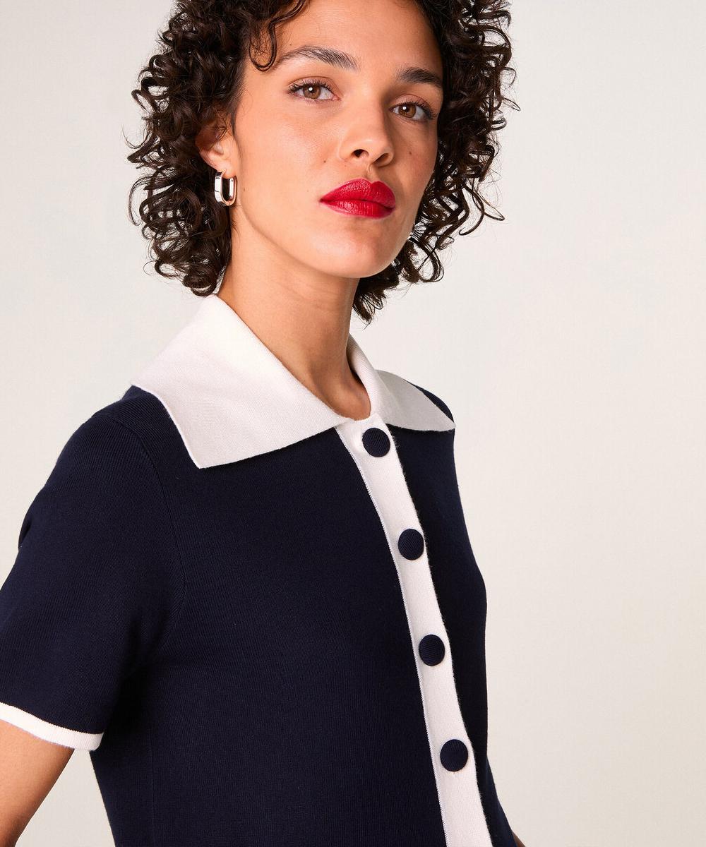 rodier Pull col polo manches courtes bleu marine