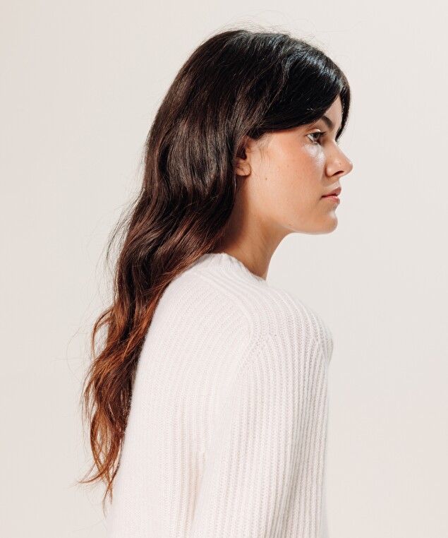 Rodier Pull Col Rond Côtelé En Cachemire Blanc