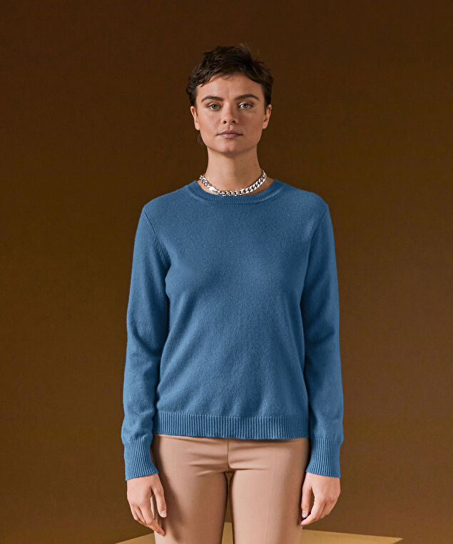 Rodier Pull Col Rond En Cachemire Bleu Azur